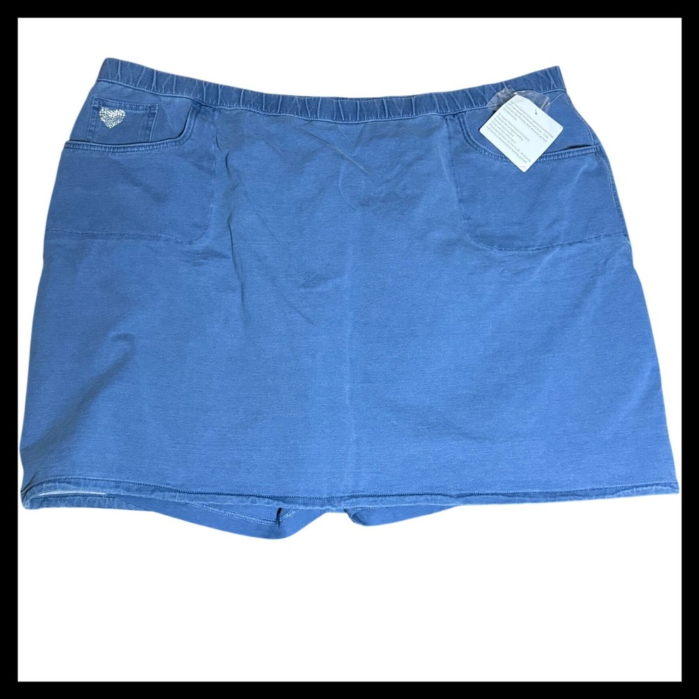 NWT Quacker Factory DreamJeannes Blue Knit Denim Skort Rhinestone Heart‎ Plus 3X